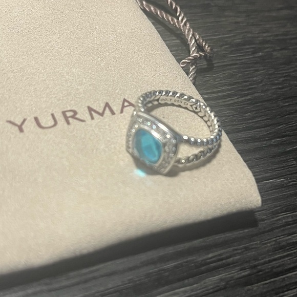 David Yurman Petite Albion Ring Sterling Silver with Blue Topaz and Diamonds - Picture 2 of 3